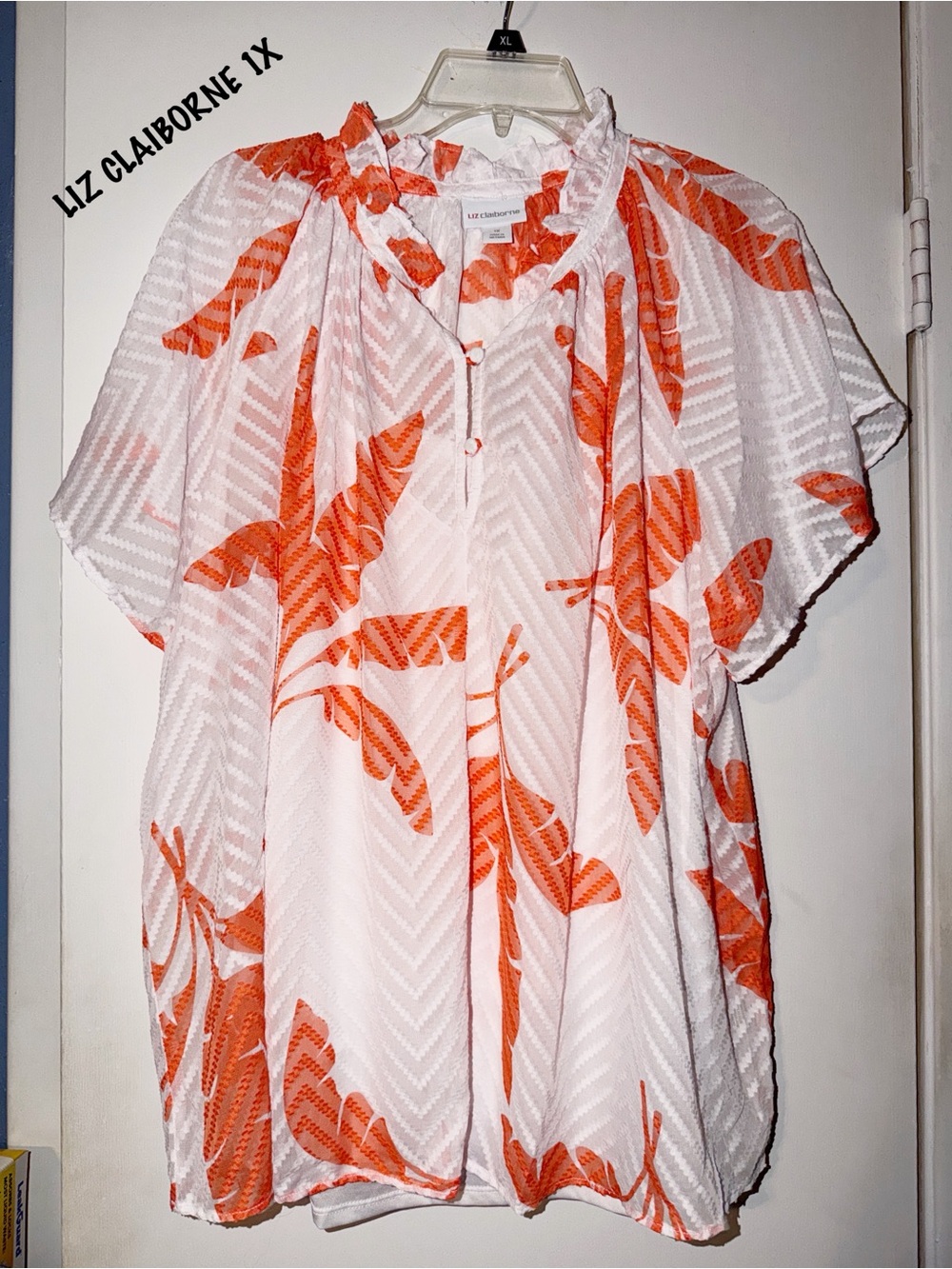 Liz Claiborne Lined White Blouse with Orange Floral Print NWOT 1X